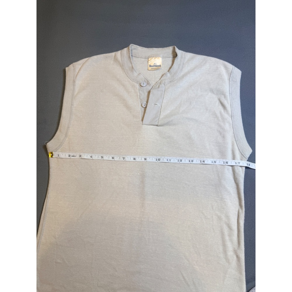 Healthknit Mens Sleeveless Henley Shirt XL Cream Vintage Made in USA Tank Top